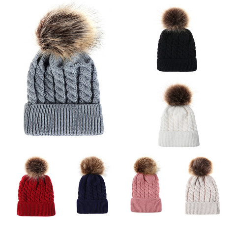 Chapeaux d'hiver pour enfants, bonnet en tricot, chapeau Pom Pom en fourrure, chaud, pour filles et garçons, 2022 ► Photo 1/6