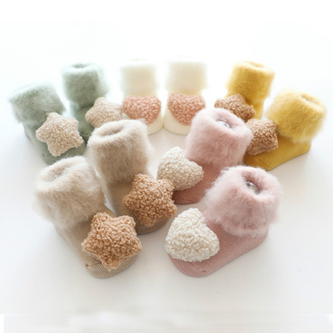 Chaussettes stéréo pour bébé de 0 à 18 mois, chaussettes de bébé mignonnes, stock moyen, brosse épaisse en velours, chaussettes de sol en fourrure pour nouveau-né, automne hiver ► Photo 1/6