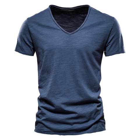 Marque Qualité 100% Coton Hommes T-shirt V-cou De Mode Conception Slim Fit Solide T-shirts Mâle Hauts T-shirts À Manches Courtes T-shirt Pour Les Hommes ► Photo 1/6