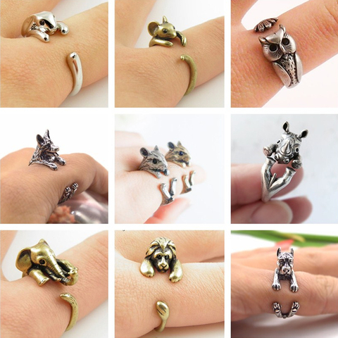 Cxwind – bague de fiançailles pour femme, bijoux antiques, lapin, hibou, poisson, ajustable, à la mode, Animal, chien, chat, cerf ► Photo 1/6