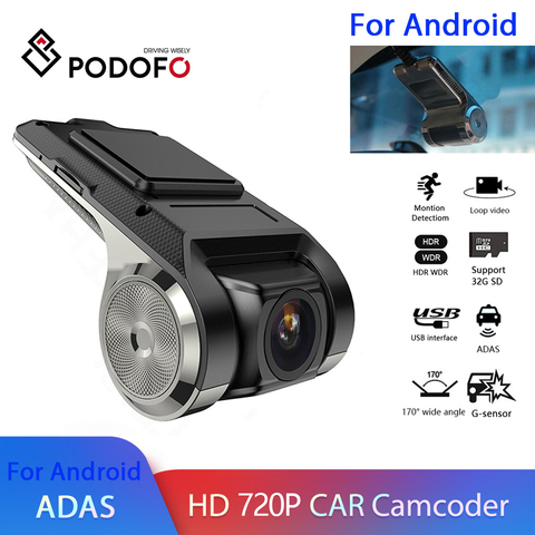 Podofo HD tableau de bord caméra Dvr tableau de bord voiture DVR ADAS Dashcam android dvr voiture enregistreur tableau de bord nuit Version HD 720P enregistreur automatique ► Photo 1/6