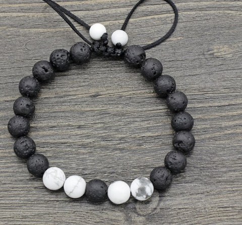 Bracelet en pierre de lave volcanique noire, perle naturelle blanche Howlite, 8mm fgdf2, cadeau pour femmes et hommes, bouddha Yoga ► Photo 1/1