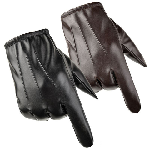 Gants d'hiver en cuir noir pour hommes, pour la conduite en plein air, coupe-vent, chauds, imperméables, pour moto ► Photo 1/6