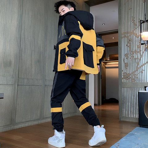 Homme Streetwear survêtement deux pièces ensemble survêtement Polyester salopette loisirs costume vestes à capuche et Hip Hop Harlan pantalon ► Photo 1/6