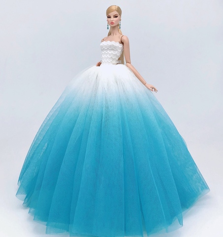 Étui pour robe de poupée barbie, robe de princesse de luxe, tenue de mariage, jouets fantaisie, ornements pour cadeau d'anniversaire, de luxe traînée ► Photo 1/4