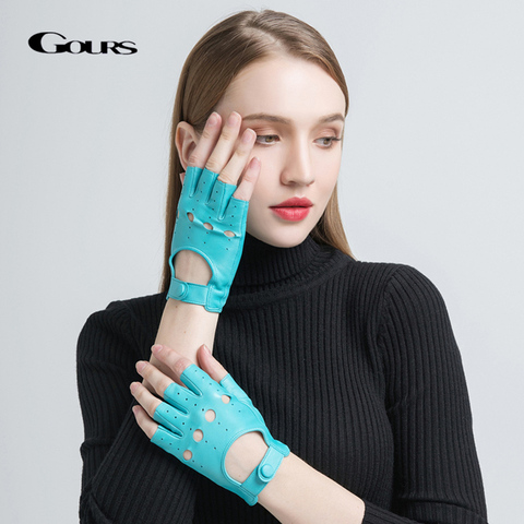 Gours printemps femmes gants en cuir véritable conduite gants sans doigts en peau de chèvre sans doublure gants de Fitness sans doigts GSL061 ► Photo 1/6