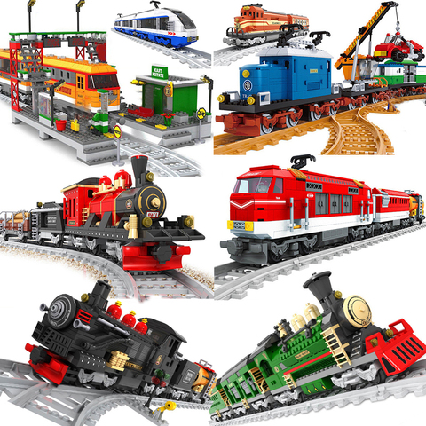 Ausini-blocs de Construction pour modéle Train urbain, Wagon, transport de fret, Station de Train, pistes, jouets de Construction pour locomotives ► Photo 1/6