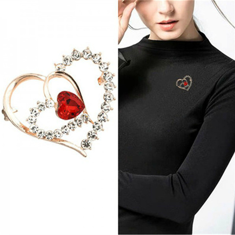 Coeur broche rouge cristal broches pour femmes vêtements accessoires amour broches broches métal mode bijoux cadeau en gros ► Photo 1/4