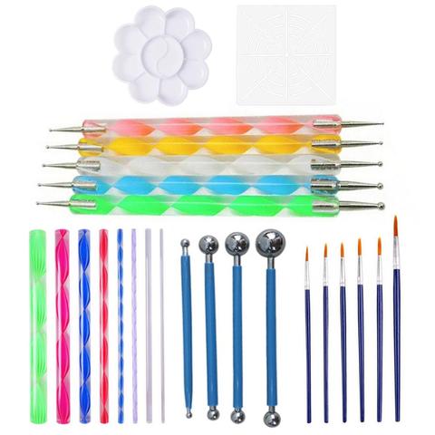 Outils de pointillage de peinture de Mandala avec tiges de pointillage stylo à bille pochoir plateau de peinture pinceaux pour Nail Rock tissu d'art mural 25 pièces ► Photo 1/6