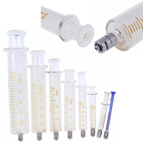 1ml 2ml 5ml 10ml 20ml 30ml 50ml 100ml seringue en verre Luer tête de serrure seringue d'injecteur en verre réutilisable ► Photo 1/6