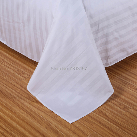 Draps en lin blanc rayé hôtel | Drap plat, seul drap de lit, haut en coton, 100% draps de lit, vêtements pour lit, double reine, taille complète ► Photo 1/6