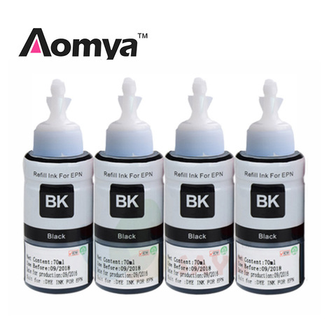 Aomya Noir 4x70 ml Colorant Encre Compatible pour Epson L355 L350 L365 L366 L550 L555 L566 L800 L801 l805 L110 L120 L210 Imprimante D'encre ► Photo 1/1
