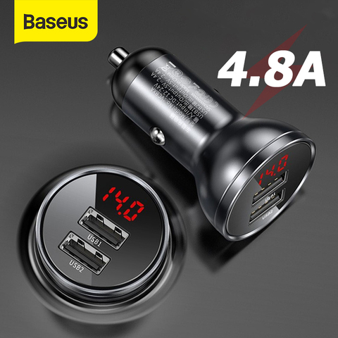 Baseus – allume-cigare double en alliage, chargeur de voiture USB 4.8A 24W, Charge rapide pour téléphone Xiaomi Samsung ► Photo 1/6