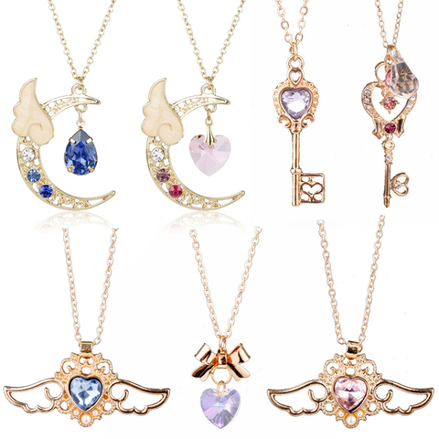 Collier et pendentif en forme de cœur de Sailor Moon pour femme, bijou d'enfance en cristal, chaîne à maillons, ras du cou, cadeau idéal ► Photo 1/6