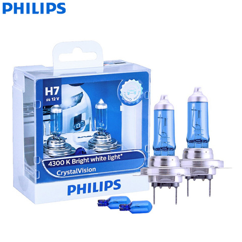 Philips – lampe frontale halogène blanche brillante, phare antibrouillard avec faisceau Hi/lo, Crystal Vision H7 12V 55W PX26d 12972CVSM 4300K, paquet double ► Photo 1/6