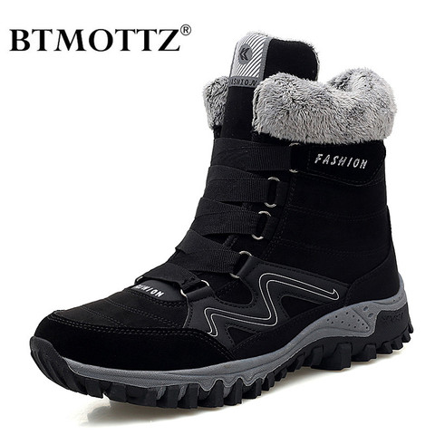 Cuir hommes bottes hiver avec fourrure Super chaud bottes de neige hommes hiver travail chaussures décontractées baskets haut en caoutchouc bottines femme ► Photo 1/6