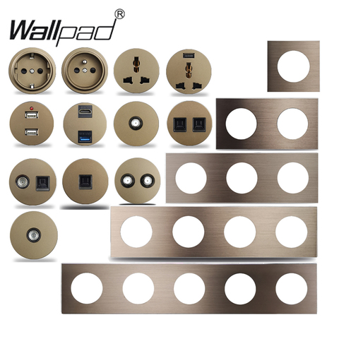 Wallpad L6 EU prise murale française chargeur USB RJ45 CAT6 HDMI-Modules Audio compatibles brun panneau aluminium brossé bricolage ► Photo 1/6