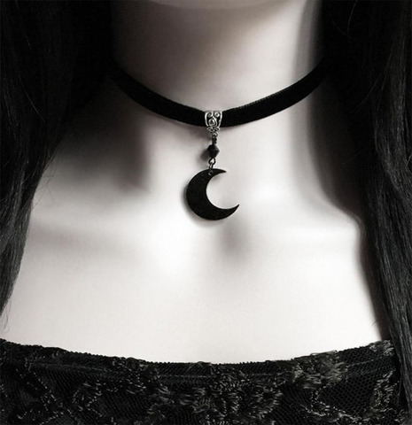 Tour de cou croissant de lune noir, collier ras du cou en velours noir ► Photo 1/6