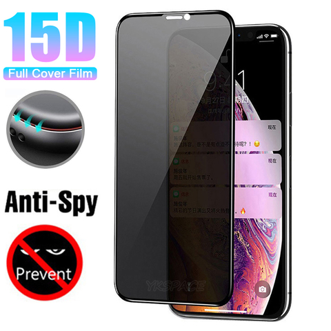 Protecteur d'écran, couverture complète de confidentialité 15D, incurvé bord à bord, en verre trempé 3D, Anti-espion, pour iPhone X XR XS 11 Pro Max ► Photo 1/6