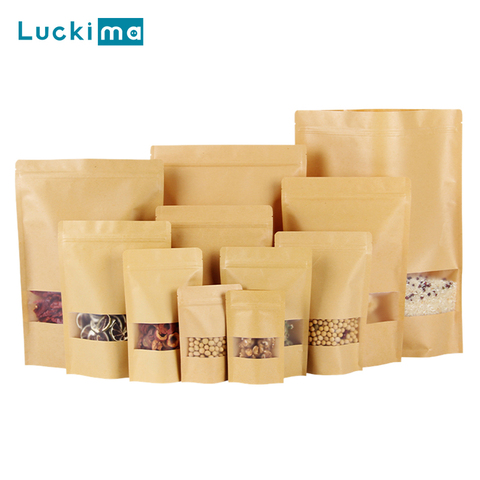 Papier Kraft refermable Sacs À Fermeture Éclair Pour Les noix Grain De Café Collations Thé Cadeau Fenêtre Transparente Imperméable de Nourriture De Joint Thermique De Sac De Rangement ► Photo 1/6