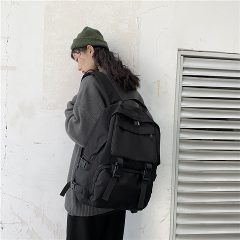 Sac à dos noir tendance pour femmes, grande sacoche d'école imperméable à la mode pour adolescentes ► Photo 1/6