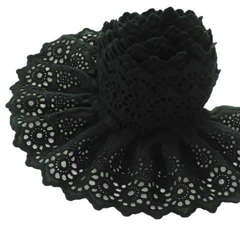 5 verges/Lot Noir Pur Dentelle De Coton Ceinture Creux Broderie Bébé Vêtements Jupe Décolleté Décoration à la Main Bricolage Tissu ► Photo 1/5