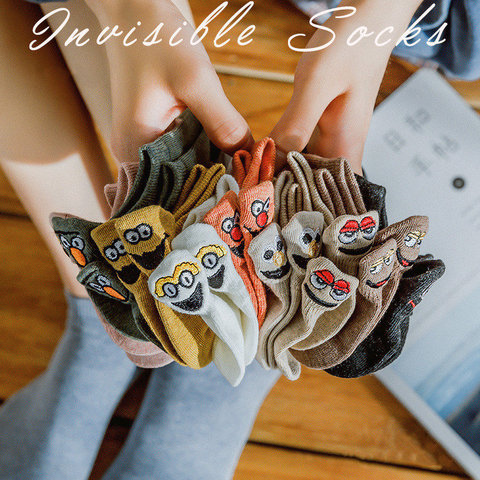 4 paires nouveau mode chaussettes femme coton été bonbons couleur brodé Expression sourire cheville chaussettes filles mignon nouveauté heureux chaussettes ► Photo 1/6