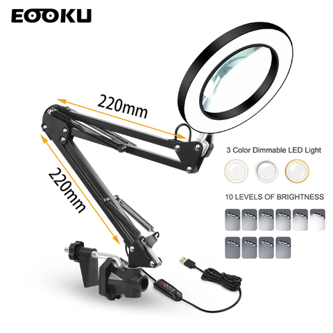 EOOKU 8W USB LED 3 couleurs lampe de Table gradation bureau liseuse avec 5X grande loupe loupe ongles lumière de beauté ► Photo 1/6