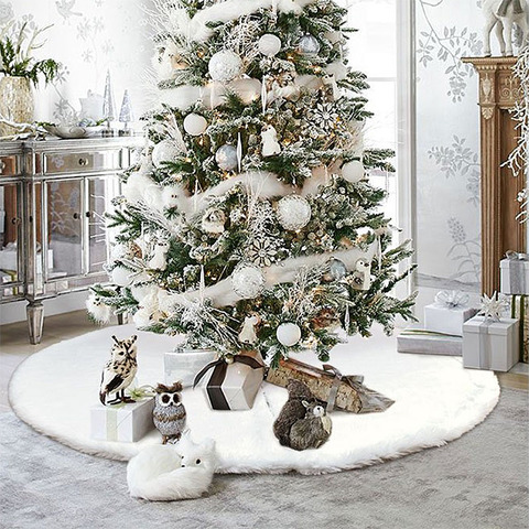 1pc blanc arbre de noël jupe peluche fausse fourrure tapis de noël tapis de sol ornements joyeux noël nouvel an arbre de noël décoration ► Photo 1/6