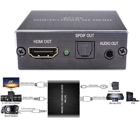 HDMI-compatible Audio extracteur stéréo extracteur convertisseur optique TOSLINK SPDIF + 3.5mm Audio séparateur adaptateur ► Photo 1/6