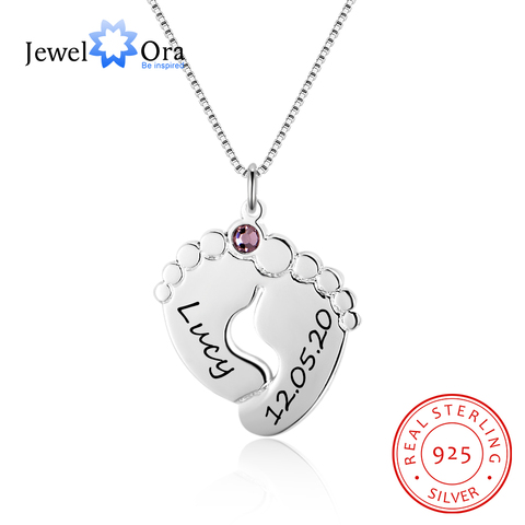 Bijoux personnalisé bébé pieds collier avec pierre de naissance 925 argent Sterling personnalisé nom pendentif collier cadeau pour mère ► Photo 1/6