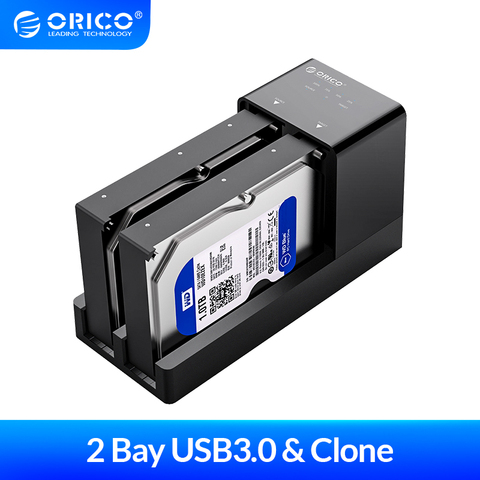ORICO 2.5 3.5 SATA HDD enceinte Station d'accueil hors ligne Clone Super vitesse USB 3.0 Support de disque dur 10 to 2 baie noir 6528US3-C ► Photo 1/6