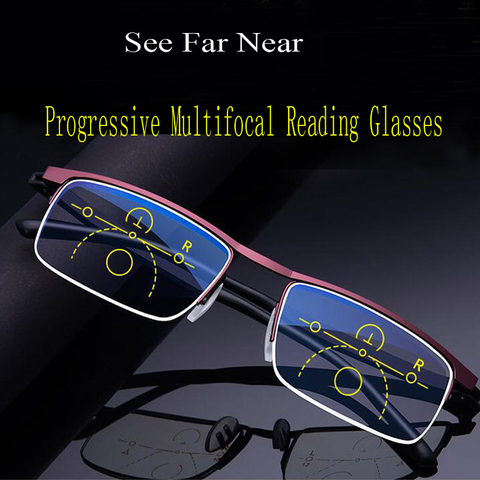 Lunettes de lecture progressives multifocales pour hommes et femmes, lunettes offre spéciale, Anti rayons bleus, demi-monture, en alliage de métal, noires, 1.5, 1.0 ► Photo 1/6