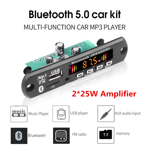 KEBIDU – carte décodeur MP3 WMA bluetooth 5.0, amplificateur 2x25W, Module Audio USB FM TF, Radio de voiture, lecteur MP3 avec enregistrement ► Photo 1/6