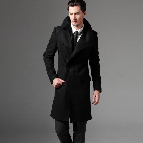 Trench-Coat Long à boutonnage simple pour hommes, manteau en laine Style britannique 2XL 3XL, automne haut d'hiver décontracté ► Photo 1/6