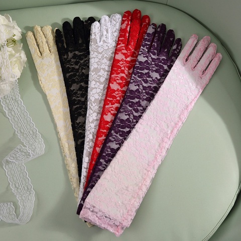 50cm gants transparents dentelle femmes noir rouge blanc rose violet longs gants de mariage mariée Sexy gants mitaines femme ► Photo 1/6