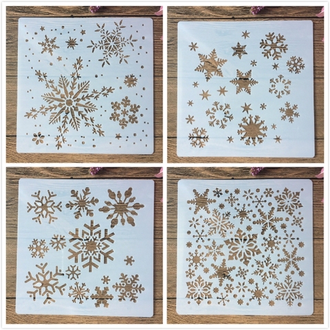 Pochoirs pour peinture murale, flocons de neige 20*20cm, ensemble de 4 pièces, modèle décoratif d'albums pour peinture murale, Scrapbook, coloré, gaufrage, bricolage ► Photo 1/5