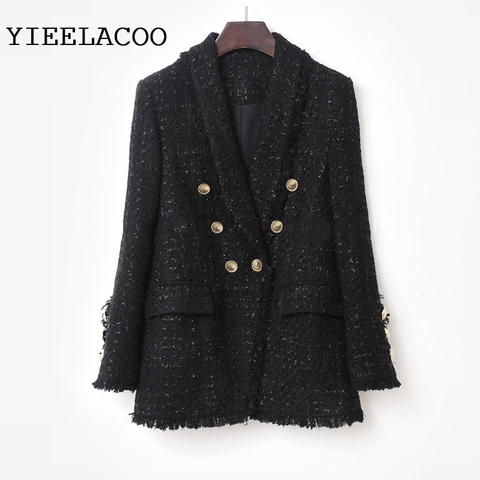 Veste en Tweed noir femmes printemps/automne femmes manteau veste dames petit vent parfumé veste une pièce ► Photo 1/6