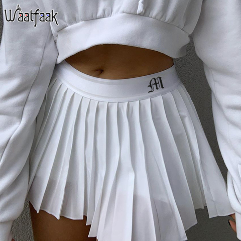Waatfaak blanc plissé jupe courte femme taille élastique Mini jupes Sexy Mircro été broderie Mini Tennis jupe nouveau Preppy ► Photo 1/6