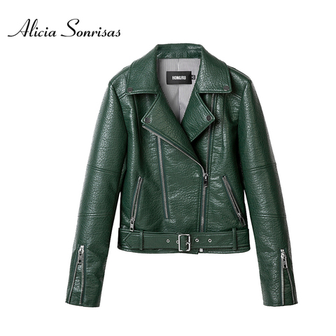 Blouson en cuir femme, printemps-automne manteau de motard en cuir 3 couleurs, vert court, moto PU à longues manches HR1018, printemps-automne 2022 ► Photo 1/6