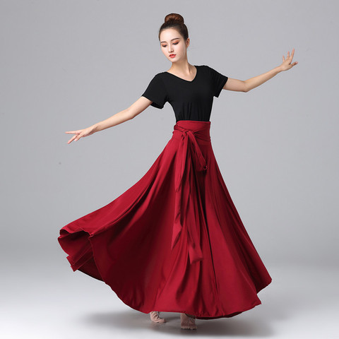 Jupe Flamenco espagnole pour femmes et filles, robe de danse gitane, robe de chorale pour adulte, couleur unie, Performance sur scène, bouledogue, robe espagnole ► Photo 1/6