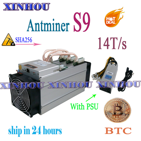 Mineur ASIC utilisé AntMiner S9 14T SHA256 avec PSU Btc BCH miner économique que Antminer S9k T17e T17 S17 S17e what sminer M3 M20S ► Photo 1/4