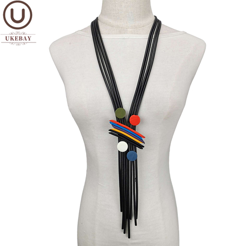 UKEBAY – collier Long à pampilles pour femmes, pendentif de luxe fait à la main, bijoux en caoutchouc, accessoires en bois, chaînes de vêtements, nouvelle collection ► Photo 1/6