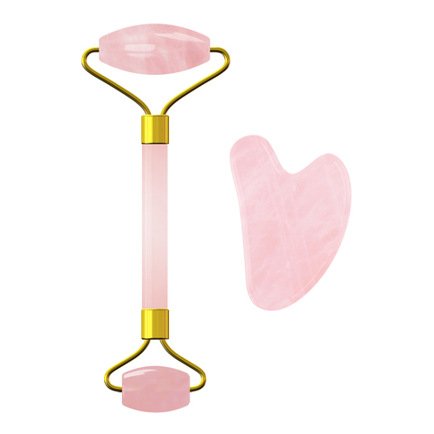 Rouleau de massage facial en quartz rose 100% naturelle, accessoire en pierre, pour le visage ► Photo 1/6