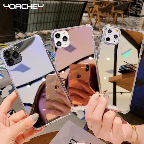 Étui de téléphone miroir de maquillage transparent de luxe pour iphone 11 12 Pro XS MAX Mini XR X 7 8 6S 6 plus SE 2022 couverture en Silicone souple antichoc ► Photo 1/6