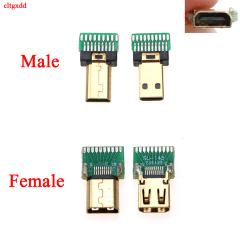 1 pièces 19P Mini Micro Hdmi-compatible connecteurs mâles plaqué or D Type femelle prise mâle avec PCB Micro Hdmi-prise compatible ► Photo 1/1
