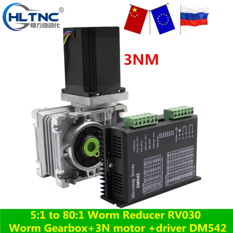 Réducteur de vitesse, moteur pas à pas, 5:1 à 80:1, à vis sans fin RV030, sortie de 14mm, 3a, 112MM, 3nm, 425oz-in, pour CNC ► Photo 1/6