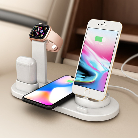 Support de chargeur à Induction sans fil 3 en 1 pour iPhone X XS Max XR 8 Airpods Apple Watch Station d'accueil 2 en 1 ► Photo 1/6