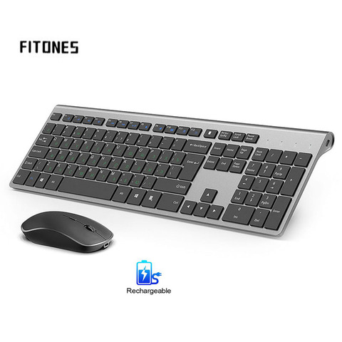 Souris clavier sans fil, 2.4 gigahertz connexion stable batterie rechargeable, disposition russe pleine grandeur, noir gris argent blanc ► Photo 1/6