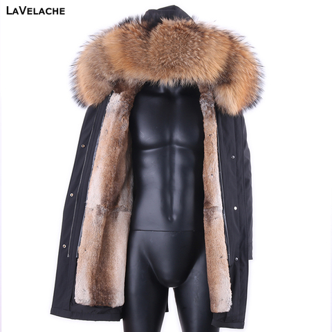 Parka imperméable pour homme, manteau Long en fourrure de lapin, col en fourrure naturelle de renard, Streetwear, hiver 2022, vêtements d'extérieur à capuche ► Photo 1/6